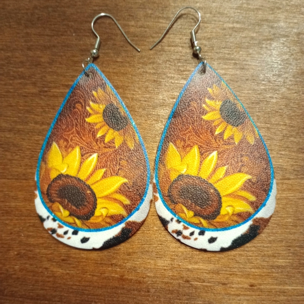 Sunflower cow print earrings